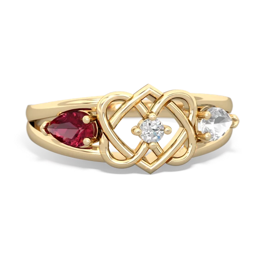 Lab Ruby Lab Created Ruby with Genuine White Topaz Hearts Intertwined ring Ring