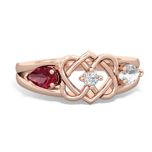 lab ruby-white topaz double heart ring