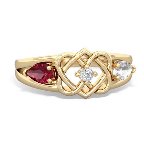 lab ruby-white topaz double heart ring