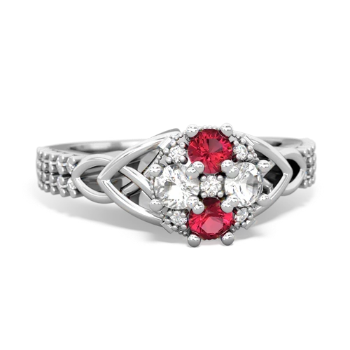 lab ruby-white topaz engagement ring