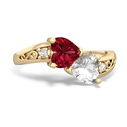 Lab Ruby Lab Created Ruby with Genuine White Topaz Snuggling Hearts ring Ring