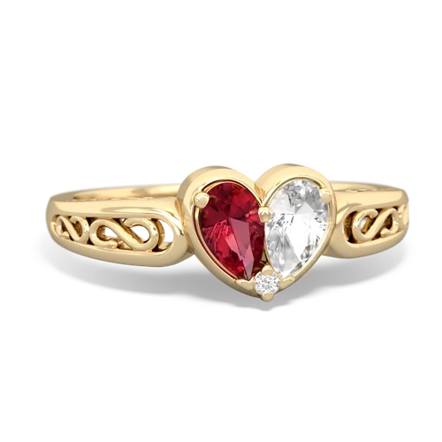 Lab Ruby Lab Created Ruby with Genuine White Topaz filligree Heart ring Ring