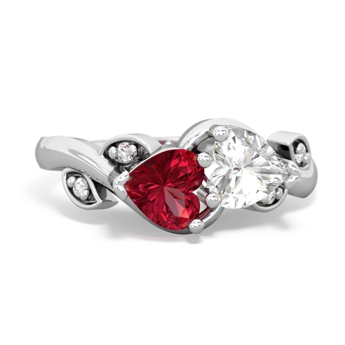 Lab Ruby Lab Created Ruby with Genuine White Topaz Floral Elegance ring Ring