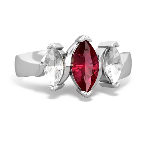 Lab Ruby Lab Created Ruby with Genuine White Topaz and Genuine Fire Opal Three Peeks ring Ring