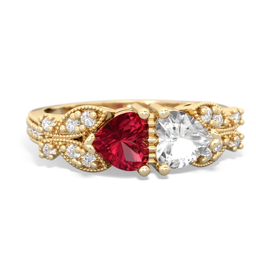 Lab Ruby Lab Created Ruby with Genuine White Topaz Diamond Butterflies ring Ring