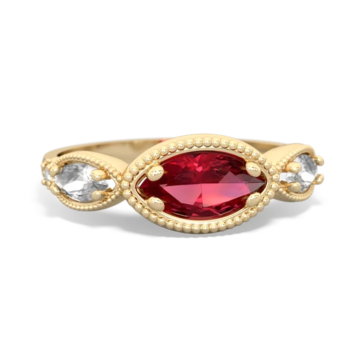 Lab Created Ruby with Genuine White Topaz and Genuine Pink Tourmaline Antique Style Keepsake ring