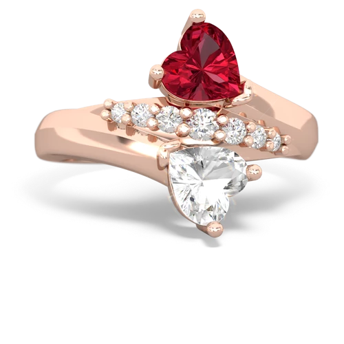 Lab Ruby Lab Created Ruby with Genuine White Topaz Heart to Heart Bypass ring Ring
