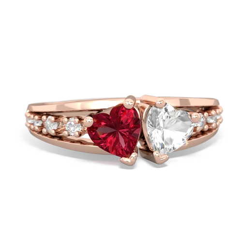 Lab Ruby Lab Created Ruby with Genuine White Topaz Heart to Heart ring Ring