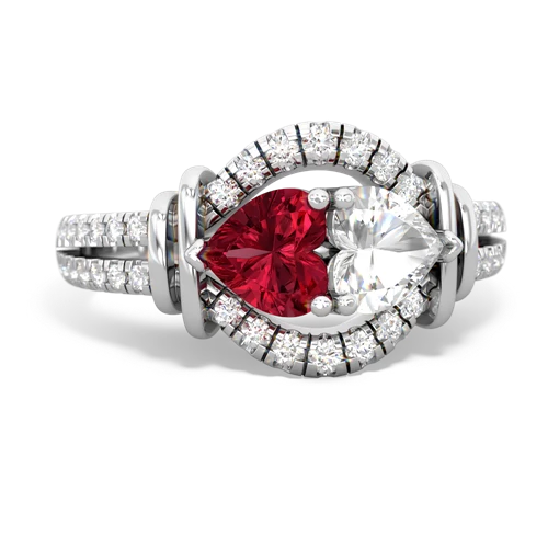 Lab Ruby Lab Created Ruby with Genuine White Topaz Art-Deco Keepsake ring Ring