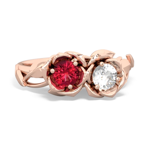 Lab Ruby Lab Created Ruby with Genuine White Topaz Rose Garden ring Ring