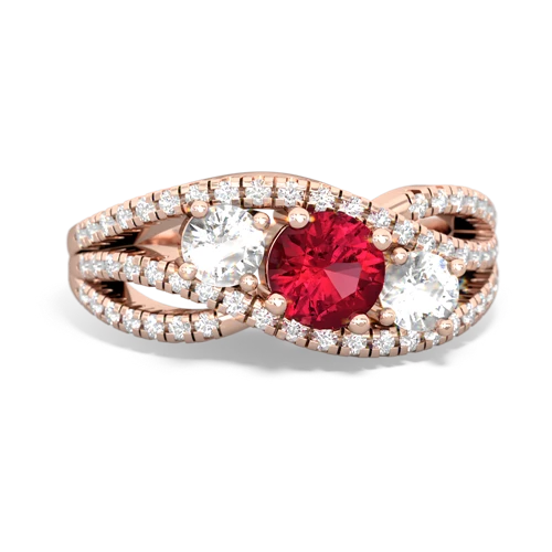 lab ruby-white topaz three stone pave ring