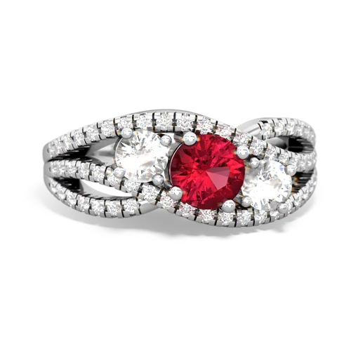 lab ruby-white topaz three stone pave ring