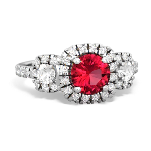 lab ruby-white topaz three stone regal ring