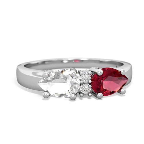 Lab Ruby Lab Created Ruby with Genuine White Topaz Pear Bowtie ring Ring