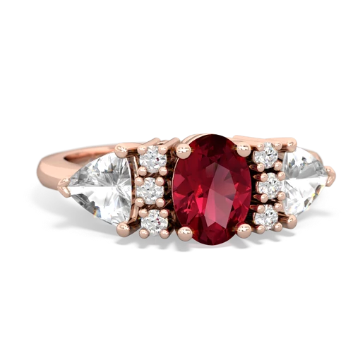Lab Created Ruby with Genuine White Topaz and Genuine Pink Tourmaline Antique Style Three Stone ring
