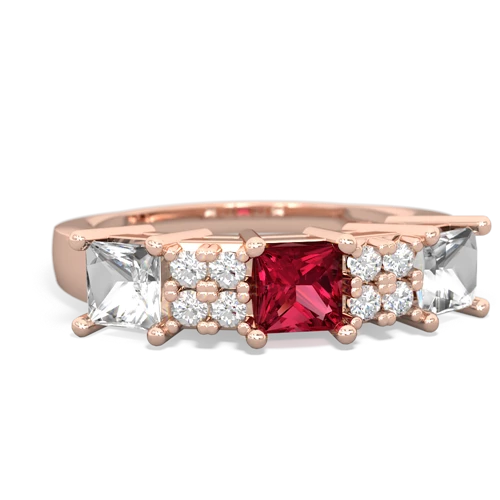 Lab Created Ruby with Genuine White Topaz and Genuine Pink Tourmaline Three Stone ring