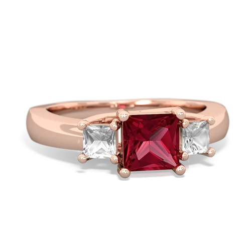 Lab Created Ruby with Genuine White Topaz and Genuine Pink Tourmaline Three Stone Trellis ring