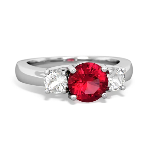 Lab Ruby Lab Created Ruby with Genuine White Topaz and Genuine Fire Opal Three Stone Trellis ring Ring