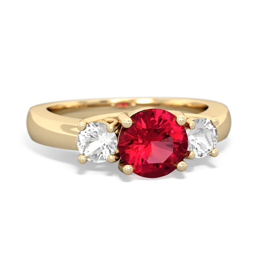 Lab Ruby Lab Created Ruby with Genuine White Topaz and  Three Stone Trellis ring Ring