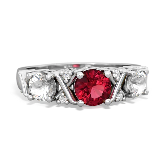 Lab Ruby Lab Created Ruby with Genuine White Topaz and  Hugs and Kisses ring Ring
