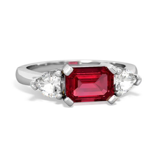 Lab Created Ruby with Genuine White Topaz and Genuine Pink Tourmaline Three Stone ring