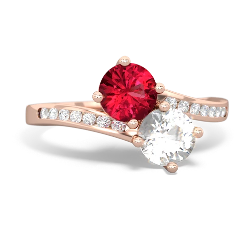 Lab Ruby Lab Created Ruby with Genuine White Topaz Keepsake Two Stone ring Ring
