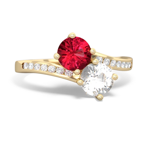 lab ruby-white topaz two stone channel ring