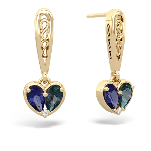 lab sapphire-alexandrite filligree earrings