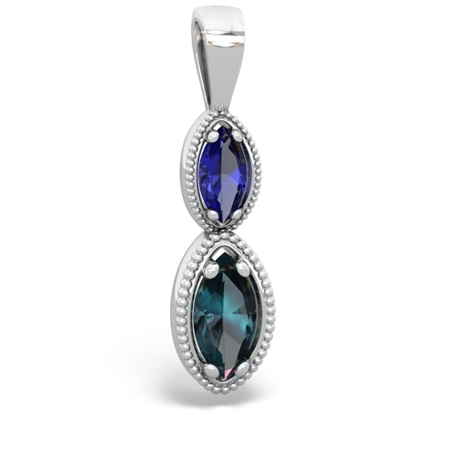 lab sapphire-alexandrite antique milgrain pendant