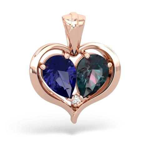 lab sapphire-alexandrite half heart whole pendant