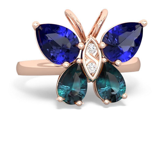 lab sapphire-alexandrite butterfly ring