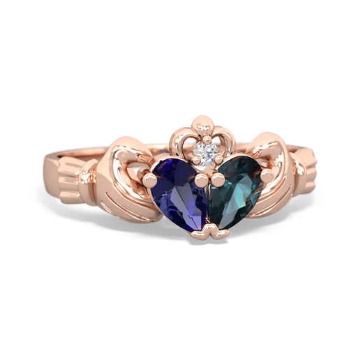 lab sapphire-alexandrite claddagh ring