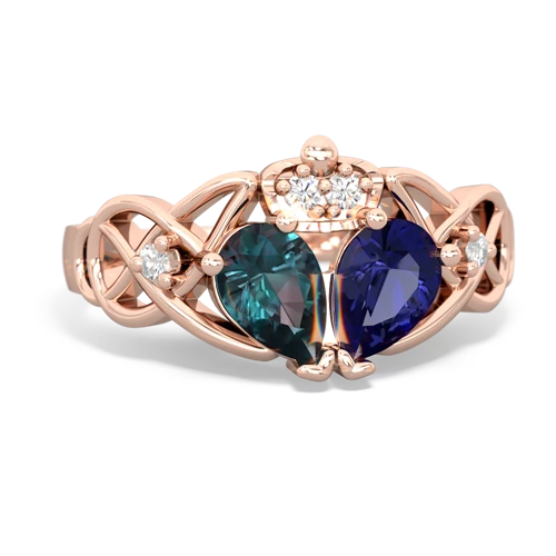 lab sapphire-alexandrite claddagh ring