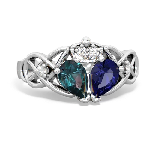 lab sapphire-alexandrite claddagh ring