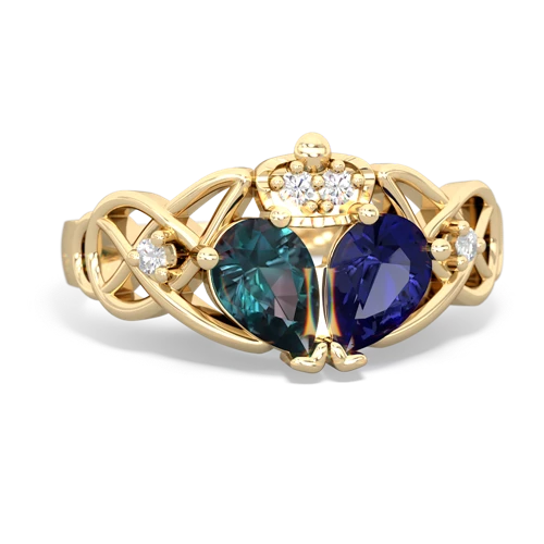 lab sapphire-alexandrite claddagh ring