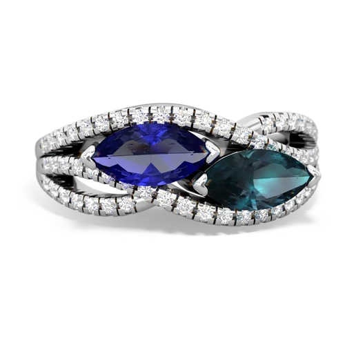 lab sapphire-alexandrite double heart ring