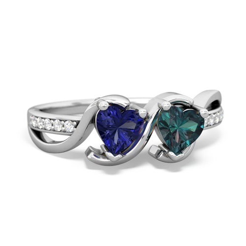 lab sapphire-alexandrite double heart ring