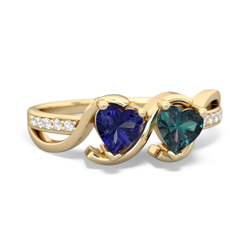 lab sapphire-alexandrite double heart ring