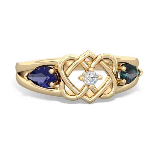 lab sapphire-alexandrite double heart ring