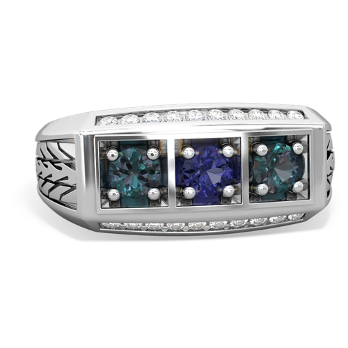 lab sapphire-alexandrite three stone ring