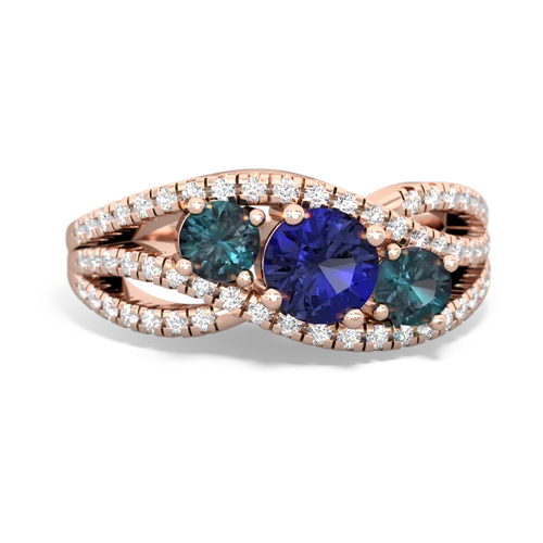 lab sapphire-alexandrite three stone pave ring