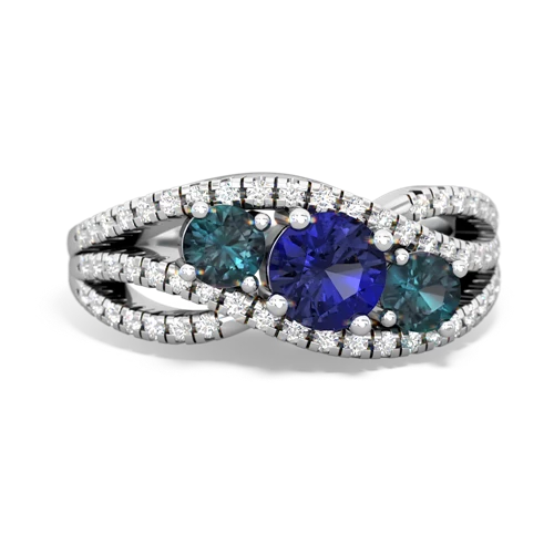 lab sapphire-alexandrite three stone pave ring