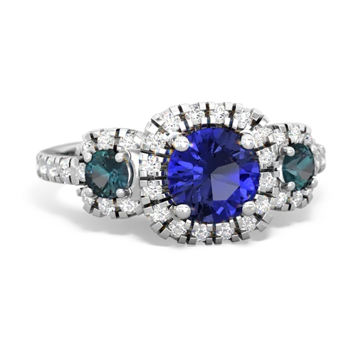 lab sapphire-alexandrite three stone regal ring