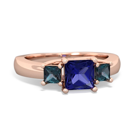 Lab Sapphire Lab Created Sapphire with Lab Created Alexandrite and Lab Created Sapphire Three Stone Trellis ring Ring