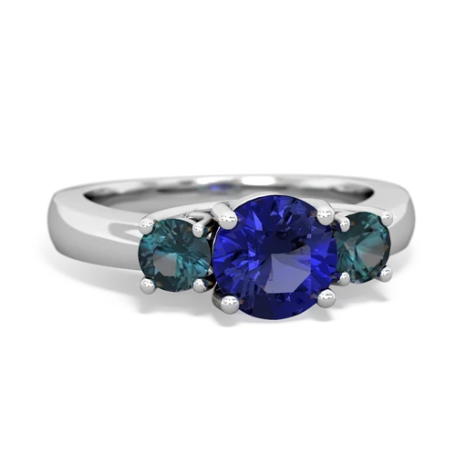 Lab Sapphire Lab Created Sapphire with Lab Created Alexandrite and Lab Created Alexandrite Three Stone Trellis ring Ring