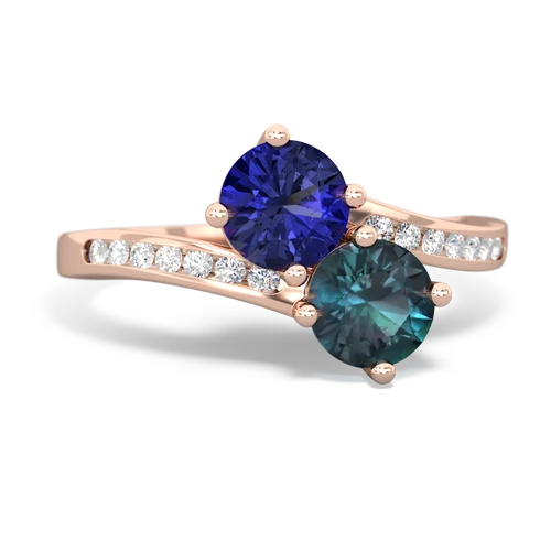 lab sapphire-alexandrite two stone channel ring