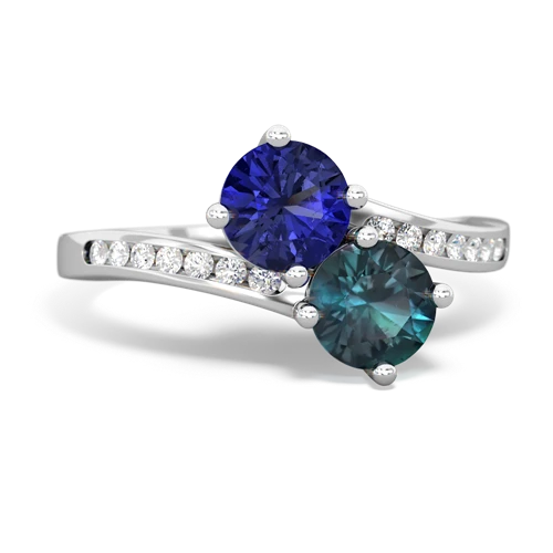 lab sapphire-alexandrite two stone channel ring