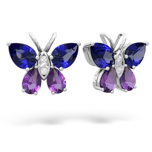 lab sapphire-amethyst butterfly earrings