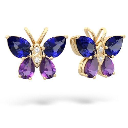 lab sapphire-amethyst butterfly earrings