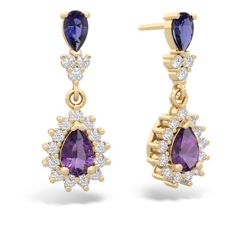 Lab Sapphire Lab Created Sapphire with Genuine Amethyst Halo Pear Dangle earrings Earrings